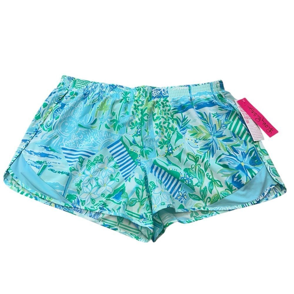 Lilly Pulitzer Ocean Trail Shorts Size XL NWT $88 Blue Beach Happy Lined